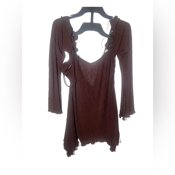 Zara Deep Brown Ruffle Top - Picture 2 of 4